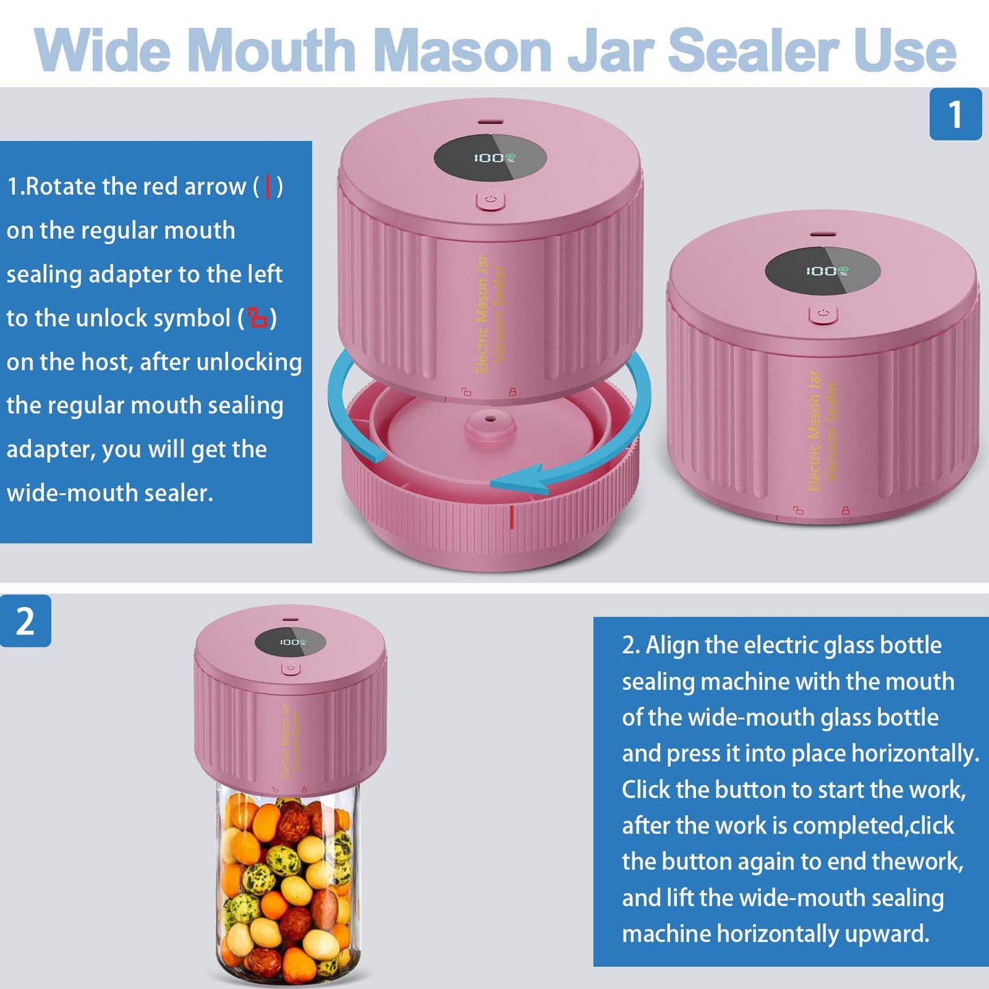 LOVE MOMENT Electric Mason Jar Vacuum Sealer Kit - Pink