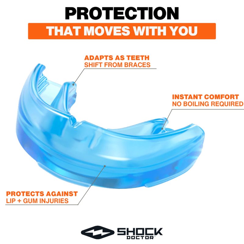 Shock Doctor Mouth Guard for Braces, Upper Teeth Protection, Instant Fit, Adult & Youth Sizes