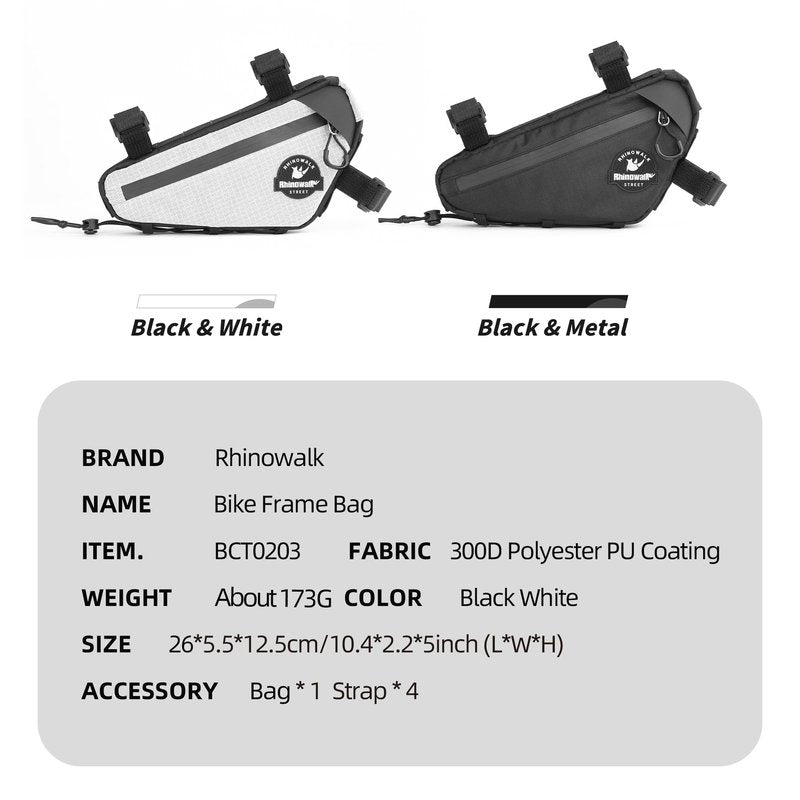 Rhinowalk Bike Frame Bag Waterproof Triangle Frame Storage Bag with Cable Port 1L Lightweight Bicycle Bag for Road Bike MTB Gravel Bike Compact Cycling Accessory with Pump Strap (Black)