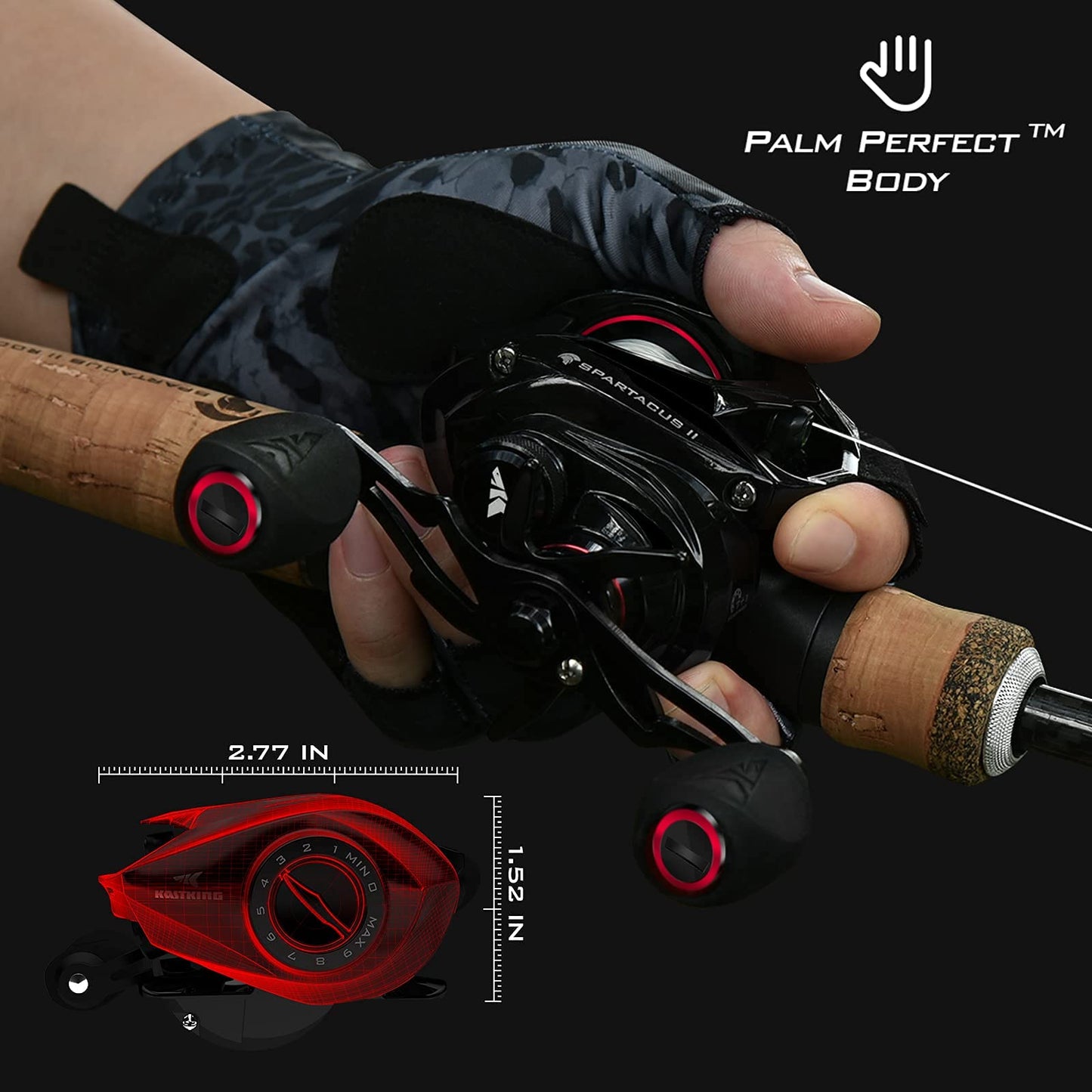 KastKing Spartacus II Baitcasting Fishing Reels, 7.2:1, Black Rhino, Right