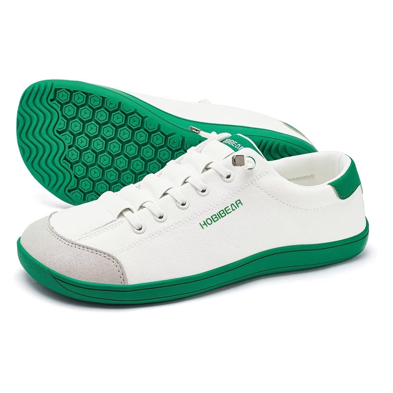 HOBIBEAR Barefoot Minimalist Shoes Womens Mens | Zero Drop | Wide Width Canvas Slip-on Shoes(White/Green, Women 9/Men 8)