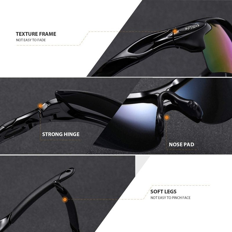 Bevi Polarized Sports Sunglasses for Men Women Baseball Running Cycling Golf Tr90 Durable and Ultralight Frame 2735C7