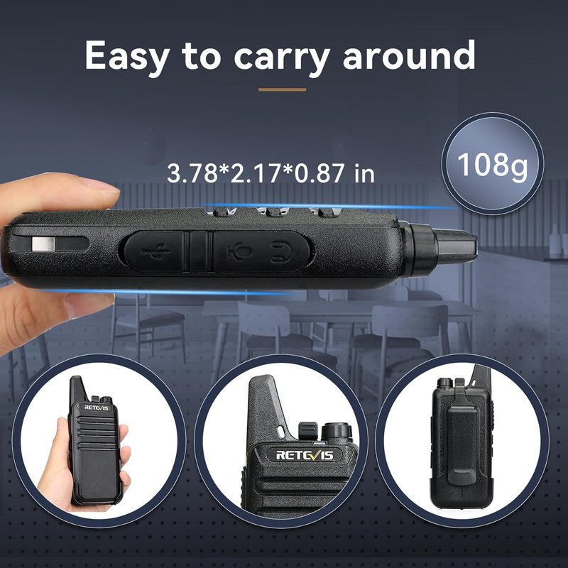 Retevis RT22 Walkie Talkies - Long Range Rechargeable Two-Way Radio for Business | Handsfree VOX, Black, 10 Pcs
