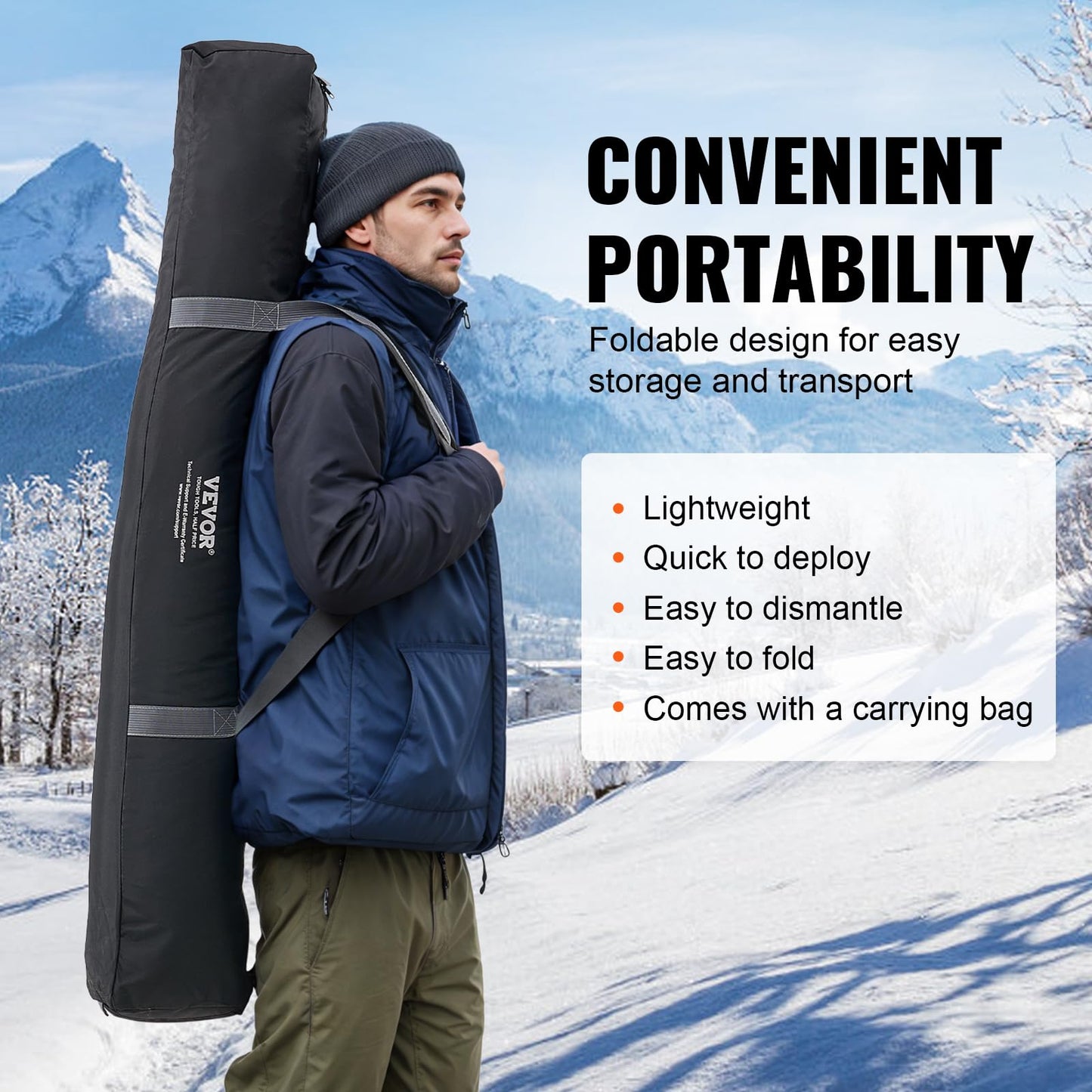VEVOR Portable Pop-Up Fishing Tent, 24 sq ft Ice Shelter - Hub-Style for Winter Fishing - Waterproof Oxford Shanty with Anchors/Ropes/Bag, 60" x60