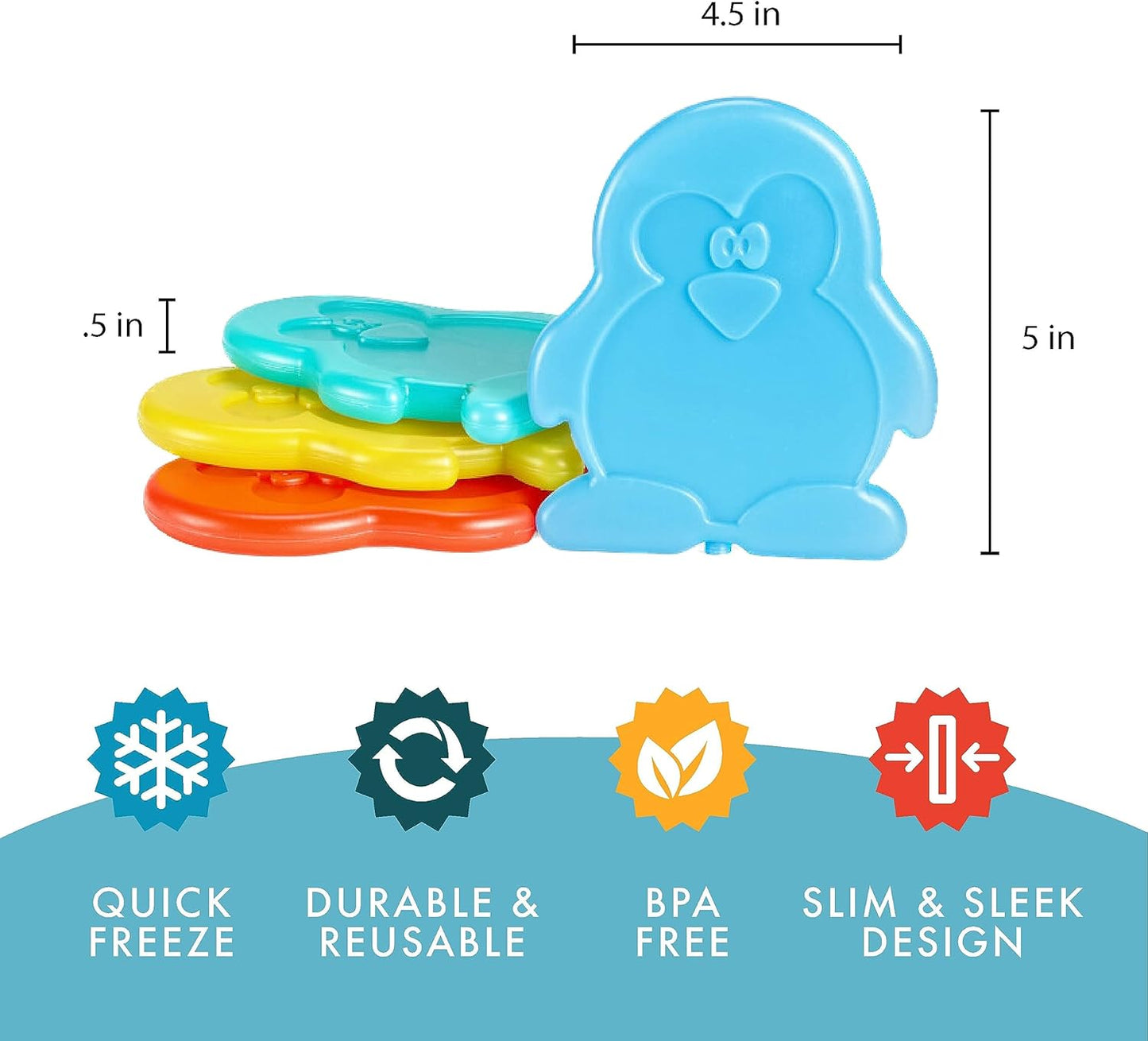 Kids Lunch Box Ice Packs - Slim Penguin Freezer Packs for Lunch Bags | 8 Pack