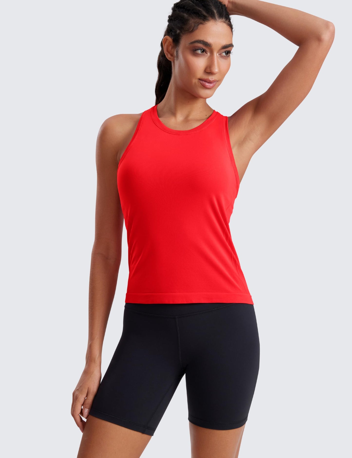 CRZ YOGA Seamless Womens Breathable Workout Tank Tops Racerback High Neck Sleeveless Running Athletic Shirts Deep Red Small