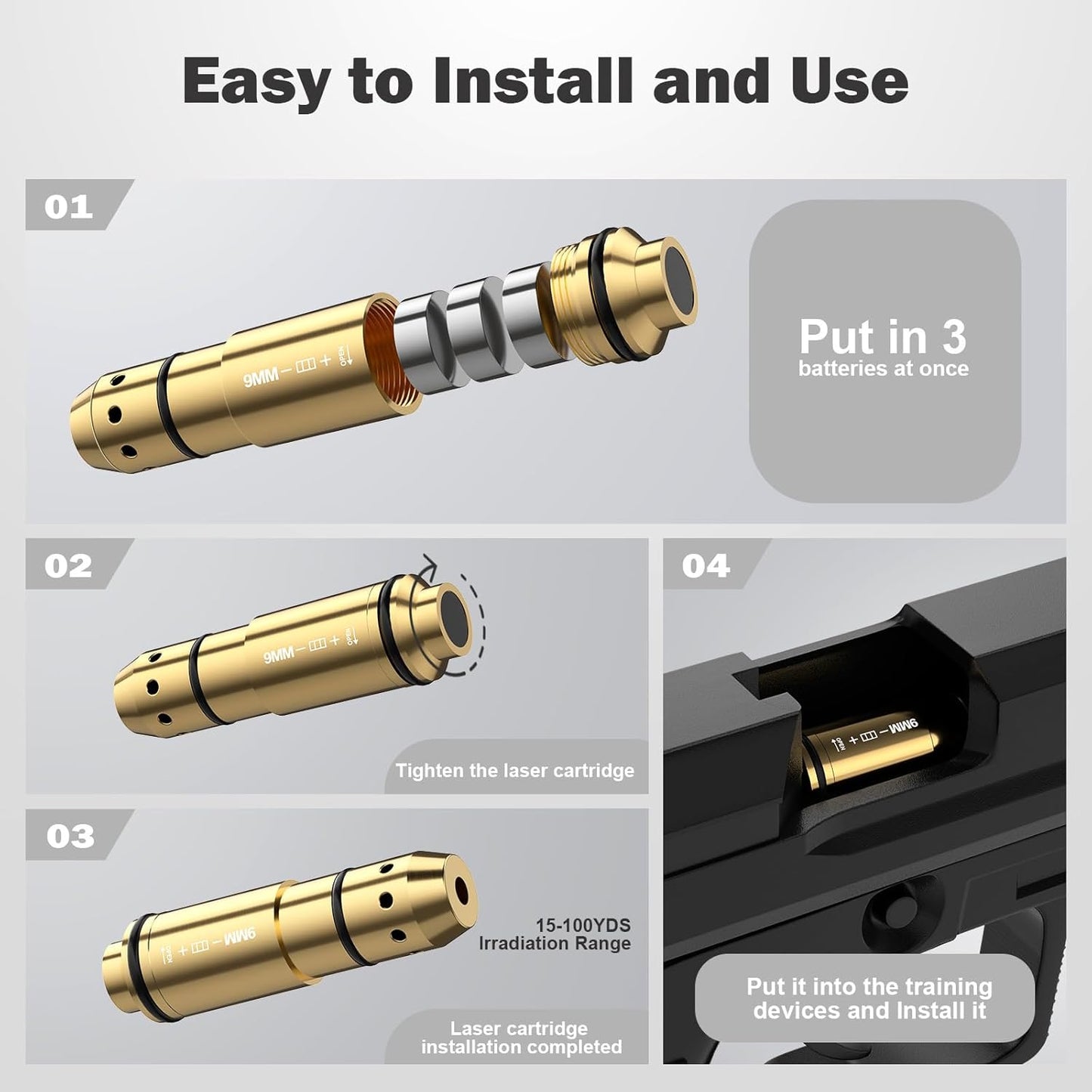 9mm Laser Training Cartridge Kit - Portable Rechargeable Electronic Targets with 5 Difficulty Levels for Dry Fire Shooting Training