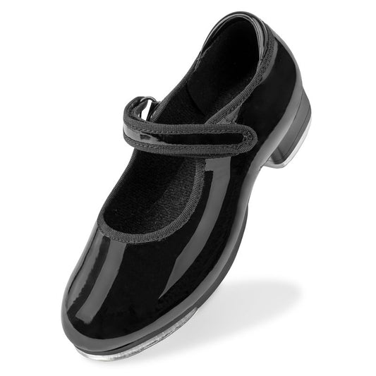 Stelle Tap Shoes for Girls Toddler Boys PU Leather Dance Shoes(Toddler/Little Kid/Big Kid)(Black,9MT)