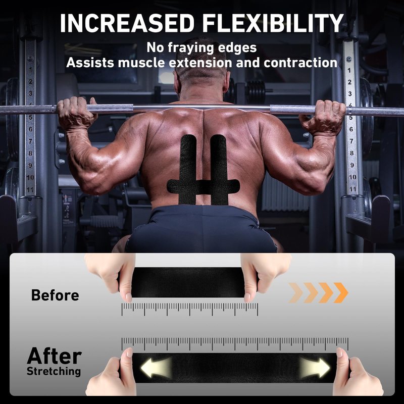 PreCut Kinesiology Tape for Lower Back, 12PCS Kinesiology Tape Precut for Lower Back, KTQUICK Original Cotton Waterproof&Breathable Latex-Free, Enhance Elastic Athletic Tape for Support Muscle(Black)