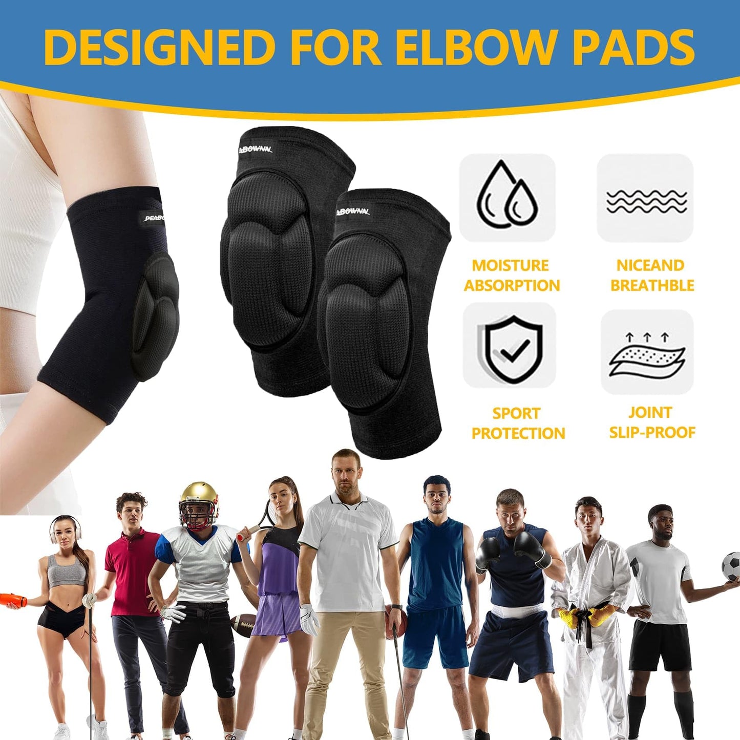 Peabownn Volleyball Elbow Pads Women 2XS-3XL - Kids Teens Elbow Protector with Thicken Sponge Padding Breathable Stretchy CottonBiking Volleyball Basketball Football Skating Dancing -XS