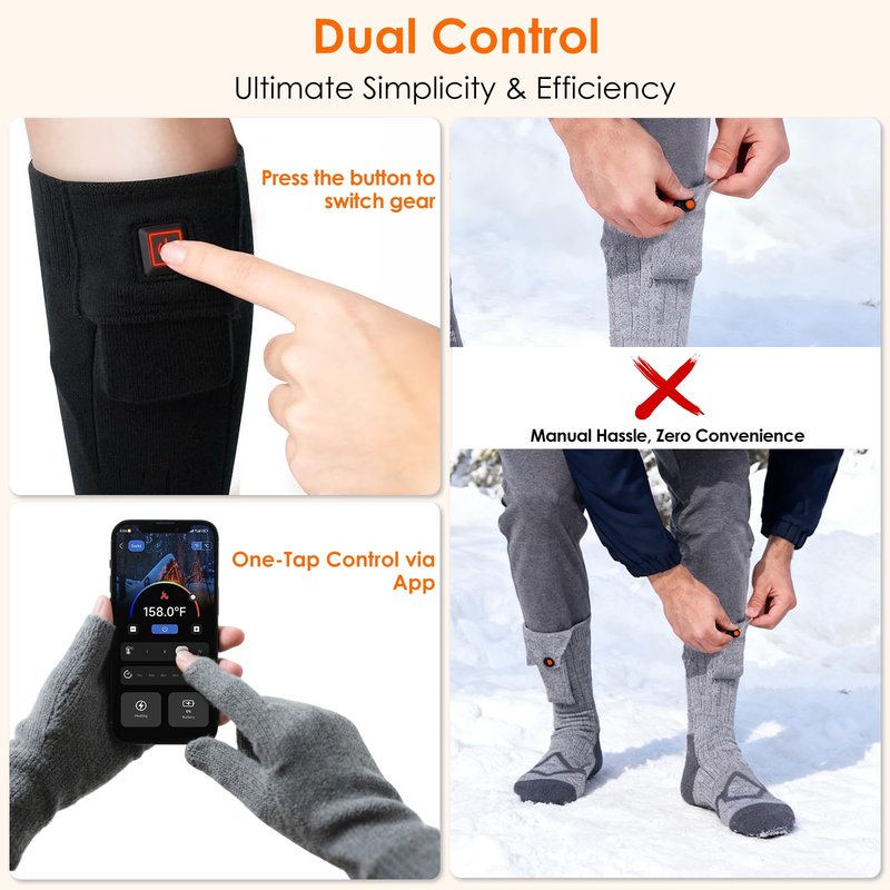 Minthouz Quick Heated Socks, 7.4V Electric Heating Socks for Men Women, Supports APP Control, 3000mAh*2 Battery Warm Socks, Suitable for Sizes 6-14, Winter Hunting, Skiing, Hiking, Camping