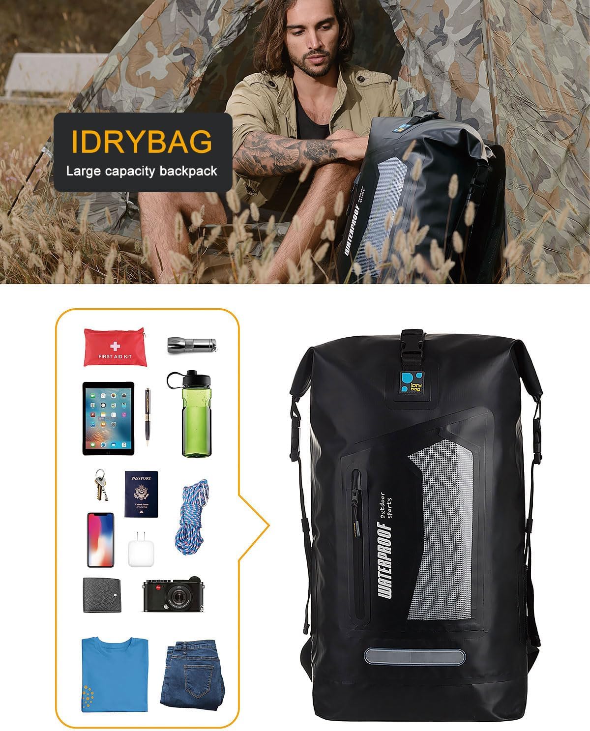 Waterproof Backpack for Men - 20L/30L/40L Floating Dry Bag for Kayaking & Hiking