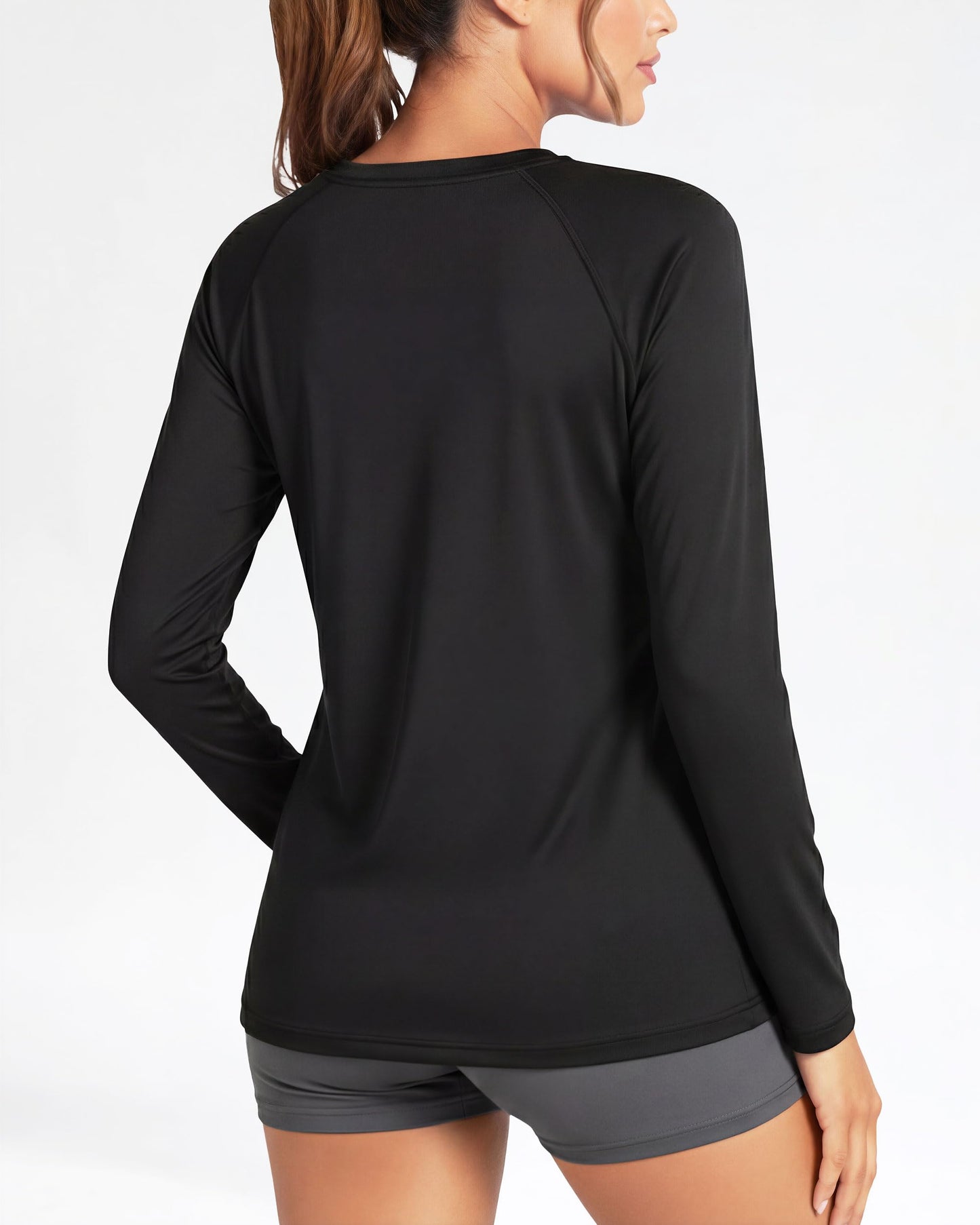 Boladeci Rash Guard for Women Black Long Sleeve Swim Shirts SPF UPF 50 Sun Protection Workout Tops Lightweight M