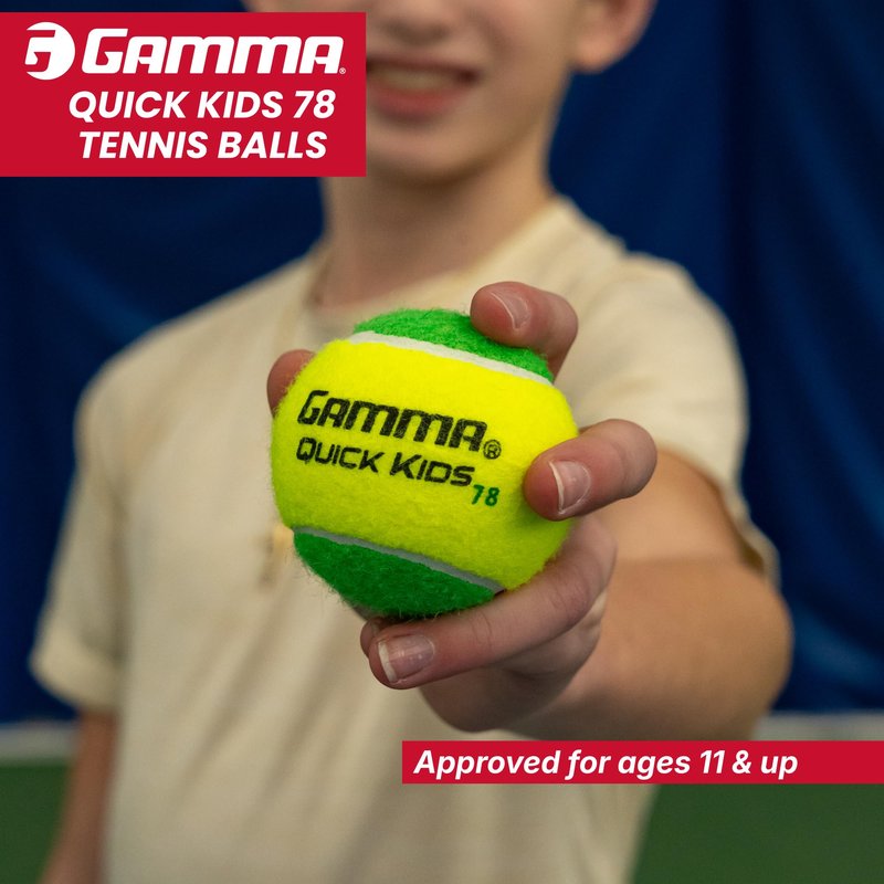 Gamma Quick Kids 78 Training Tennis Balls for Kids & Beginners, Low-Compression Core Reduces Speed & Bounce, Great for Tennis Practice, USTA & ITF Approved for 10 & Under Tournaments, Bag of 12