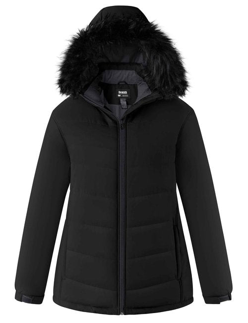 Skieer Women's Plus Size Winter Coats Windproof Waterproof Ski Jacket with Removable Hood(Black,4XL)