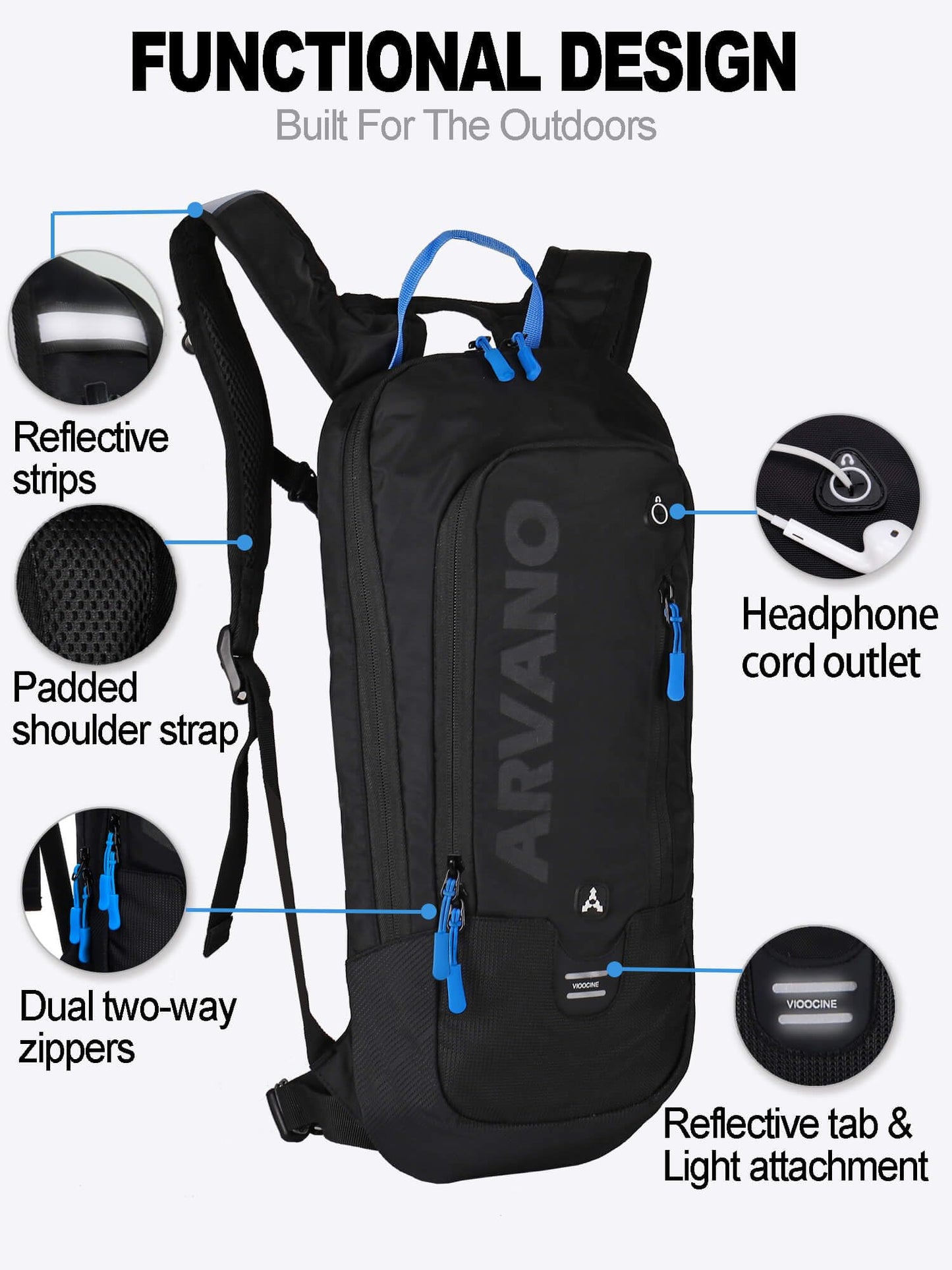 Arvano Hydration Backpack, Lightweight Hydration Pack with 2L Water Bladder, 6L Water Backpack for Men Women Cycling, Hiking, Mountain Biking, Skiing