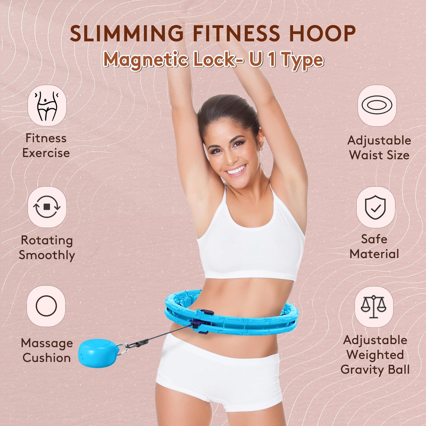 Leann L!fe U1-30 Knots Waist 19"-61”, Upgraded Magnetic Lock Weighted Hula Hoop for Adults Weight Loss, Infinity Hoop Plus Size, Children Adult Home Outdoors, Abdominal Toner, Blue