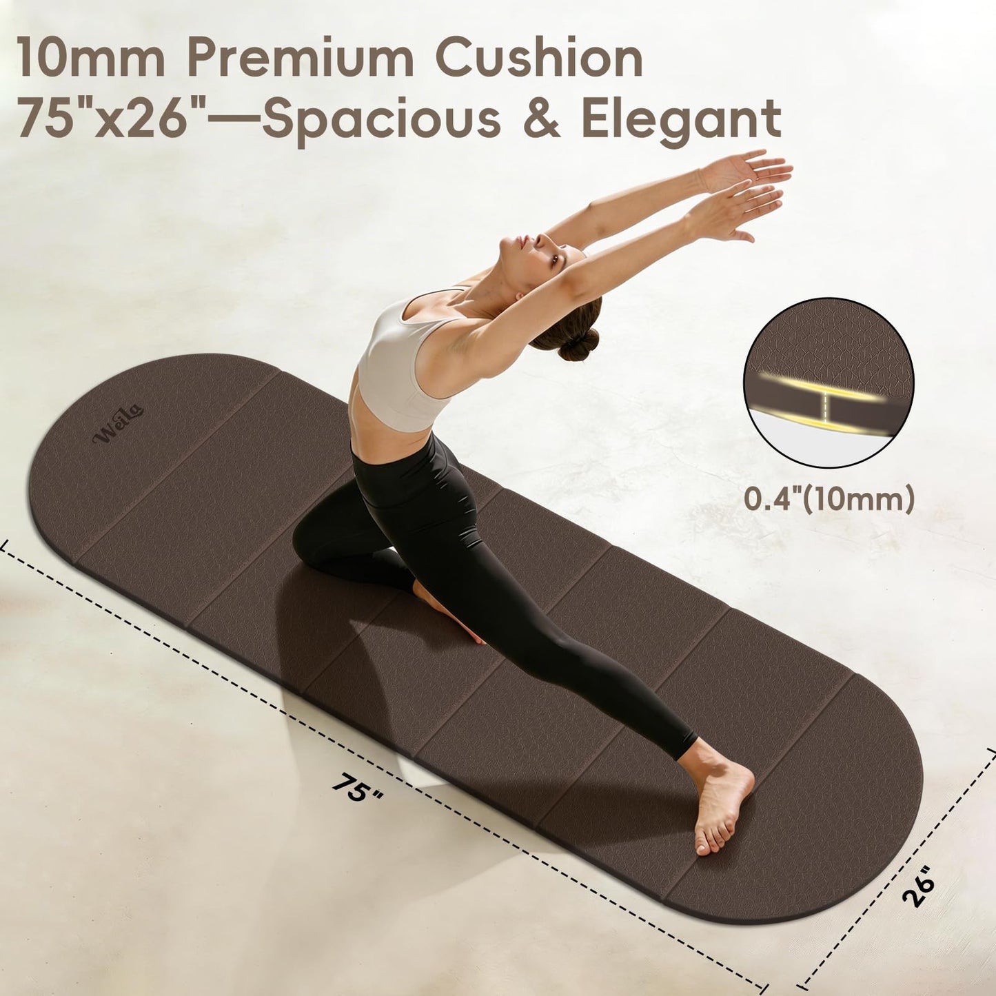WeiLa Foldable Yoga Mat,10mm Extra Thick,Extra Long (75"x26") for Women&Men