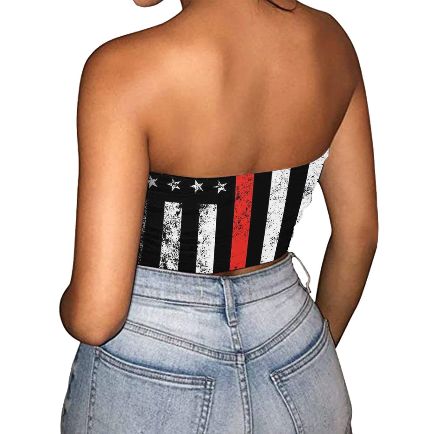 Generic Patriotic Shirts for Women,Crop 4th of July Tube Tops Cute Sleeveless Strapless American Flag Tank Top Classic Independence Day Shirts Red White and Blue American Flag Tee(A-White,Medium)