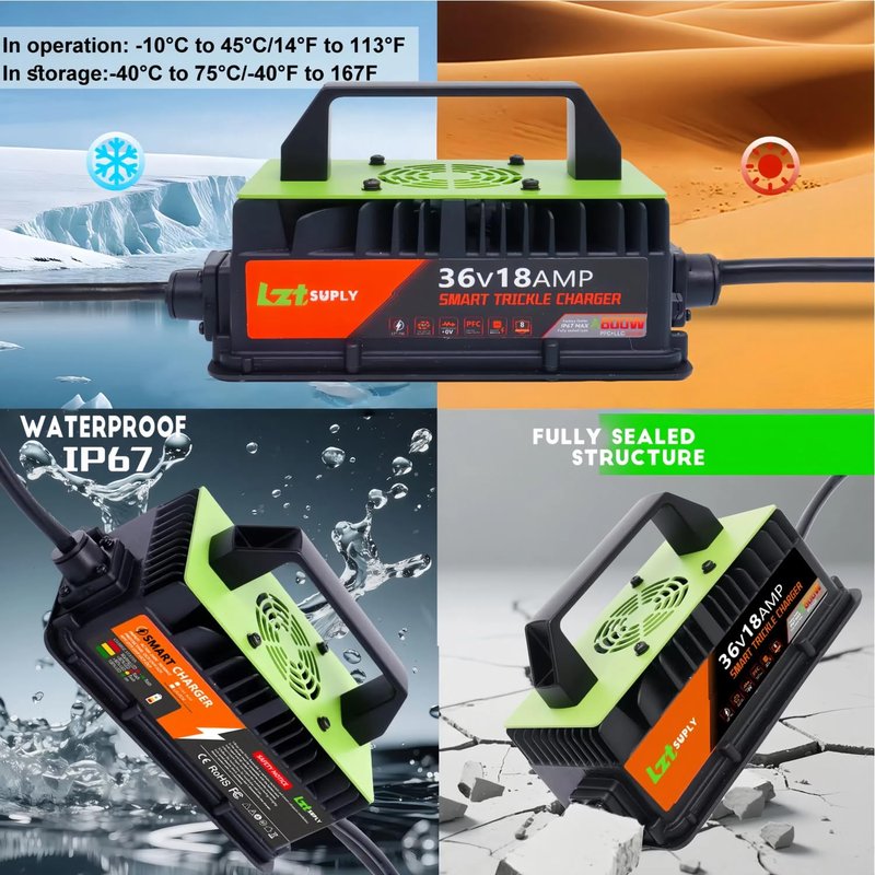 Lztsuply 36 Volt Golf Cart Battery Charger for EZGO TXT with D-Style Plug - 36V 18AMP Lead Acid Battery Charger with Cover Plate IP67 Waterproof Smart Trickle Chargers