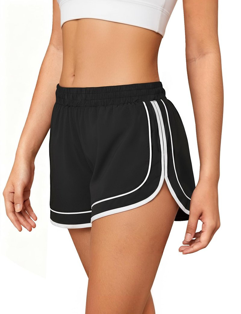 Chunpin Women's Athletic Shorts Waterproof Running Shorts Quick Dry Sporty Shorts Gym Workout Shorts with Pockets Black M