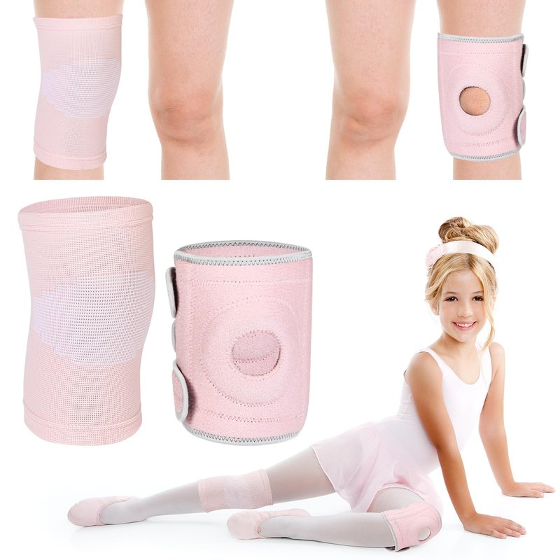 Relaxgiant 2 Pcs Kids Knee Brace, Youth Knee Compression Sleeve for Children Support for Boys Girls Basketball Volleyball Sports Gymnastics(Pink,Medium)