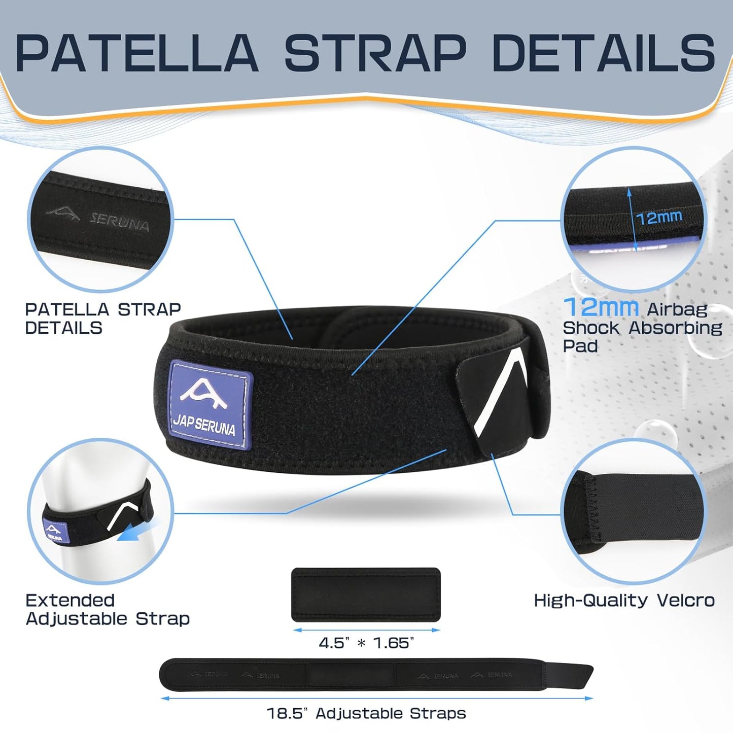 Patellar Band Tendon Support Strap - Adjustable Non-Slip Knee Brace for Pain Relief | 2 Pack for Hiking, Running & Sports