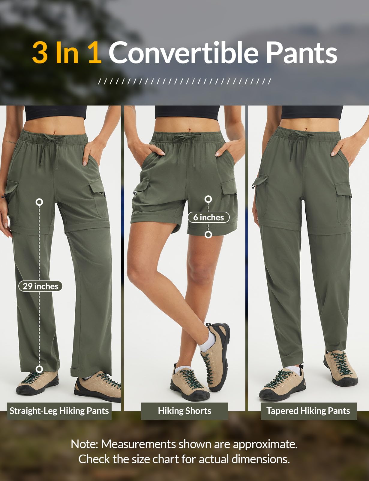 baleaf Women's Hiking Pants 29'' Convertible Zip-Off Pants Army Green L