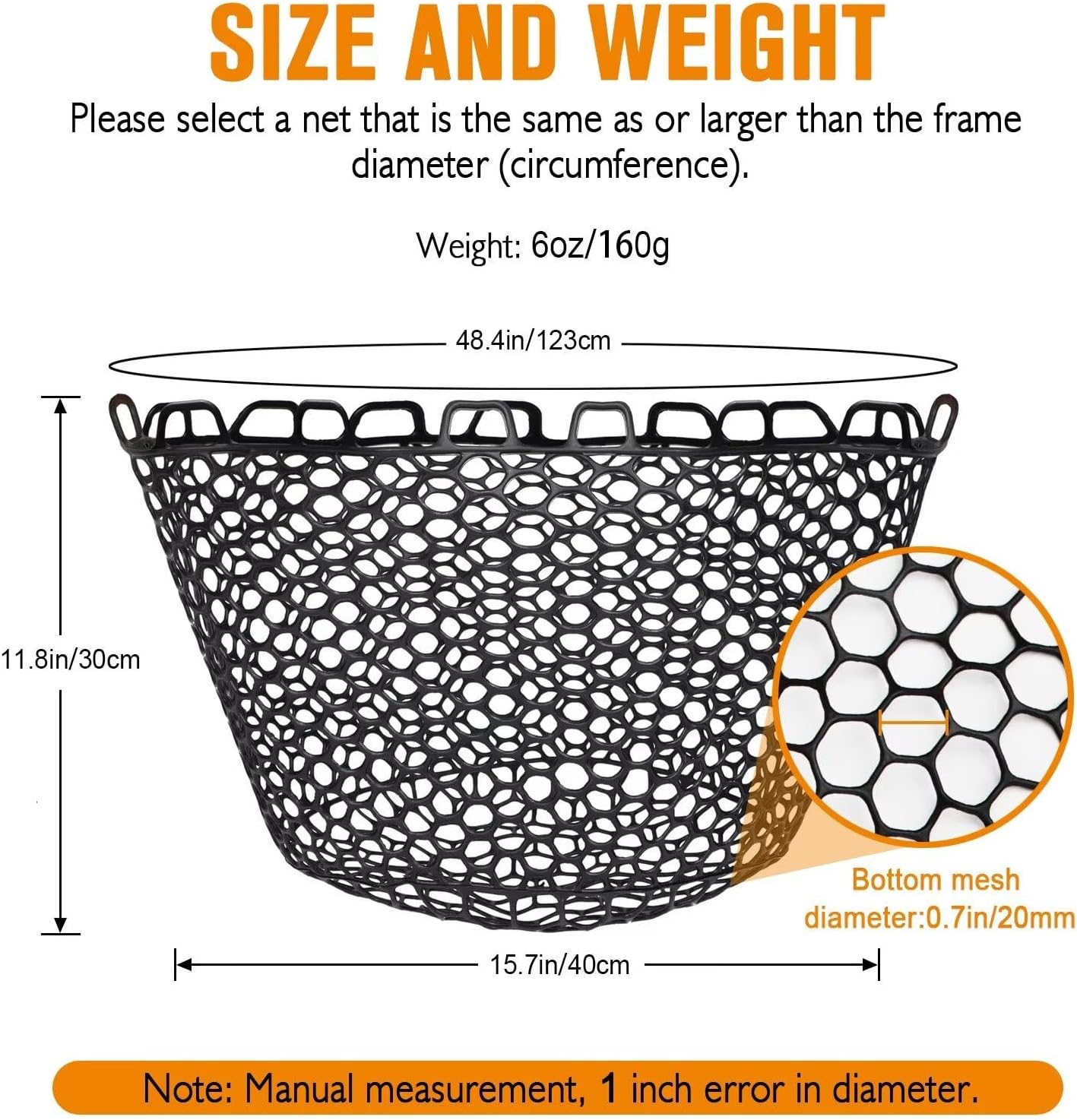 Rubber Fishing Net Replacement - Clear & Black Foldable Landing Net for Freshwater & Saltwater | 5 Sizes Available