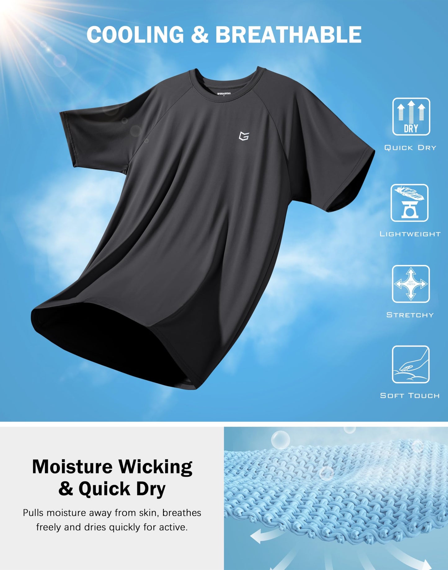 G Gradual Men's Athletic Workout T-Shirts Moisture Wicking Cooling Running Shirts Short Sleeve Performance Tee for Gym Tennis(Dark Grey,4XL)
