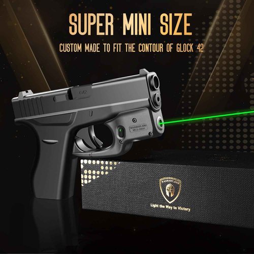 WARRIORLAND Green Laser Sight Fit Glock G42 with Holster Combo, Green Beam Sight with Power Indicator, Custom-Made IWB Kydex Holster Right, Windage and Elevation Adjustment, WLS-105G w/ G42