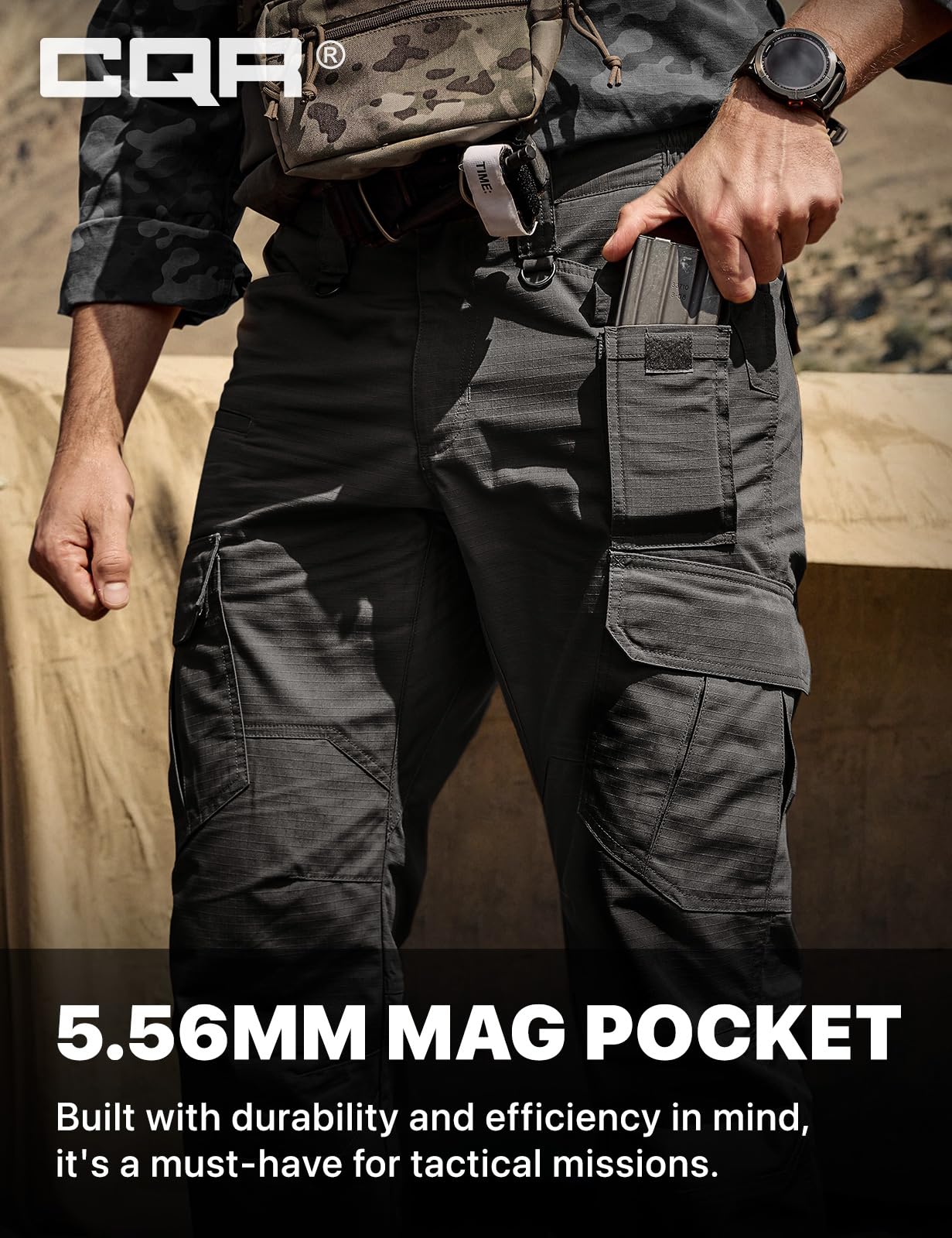CQR Men's Tactical Pants, Water Resistant Ripstop Cargo Pants, Lightweight EDC Work Hiking Pants, Outdoor Apparel, Duratex Mag Pocket Black, 36W x 30L