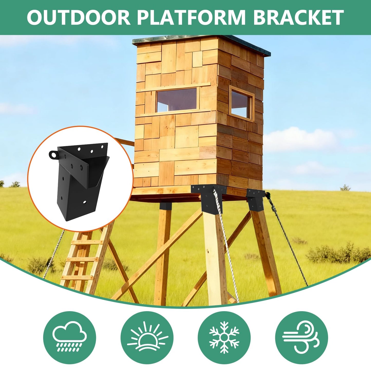 Deer Stand Brackets 4x4, 4 Pcs Outdoor 4x4 Compound Angle Brackets for Deer Blind Brackets, Outdoor Platforms Bracket, Shooting Shacks, Observation Decks and Tree Houses