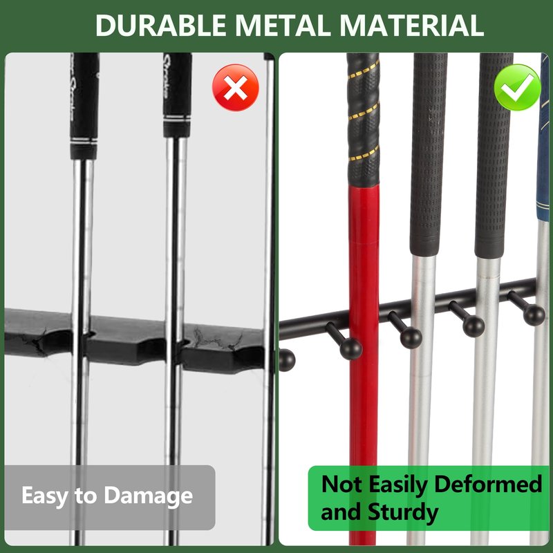 Xnwouco Golf Club Holder for 9 Clubs & 9 Balls, Solid Wood & Iron Golf Organizer, Golf Putter Holder Floor Stand, Golf Club Stand Suitable for Golf Simulators｜Golf Course Accessories