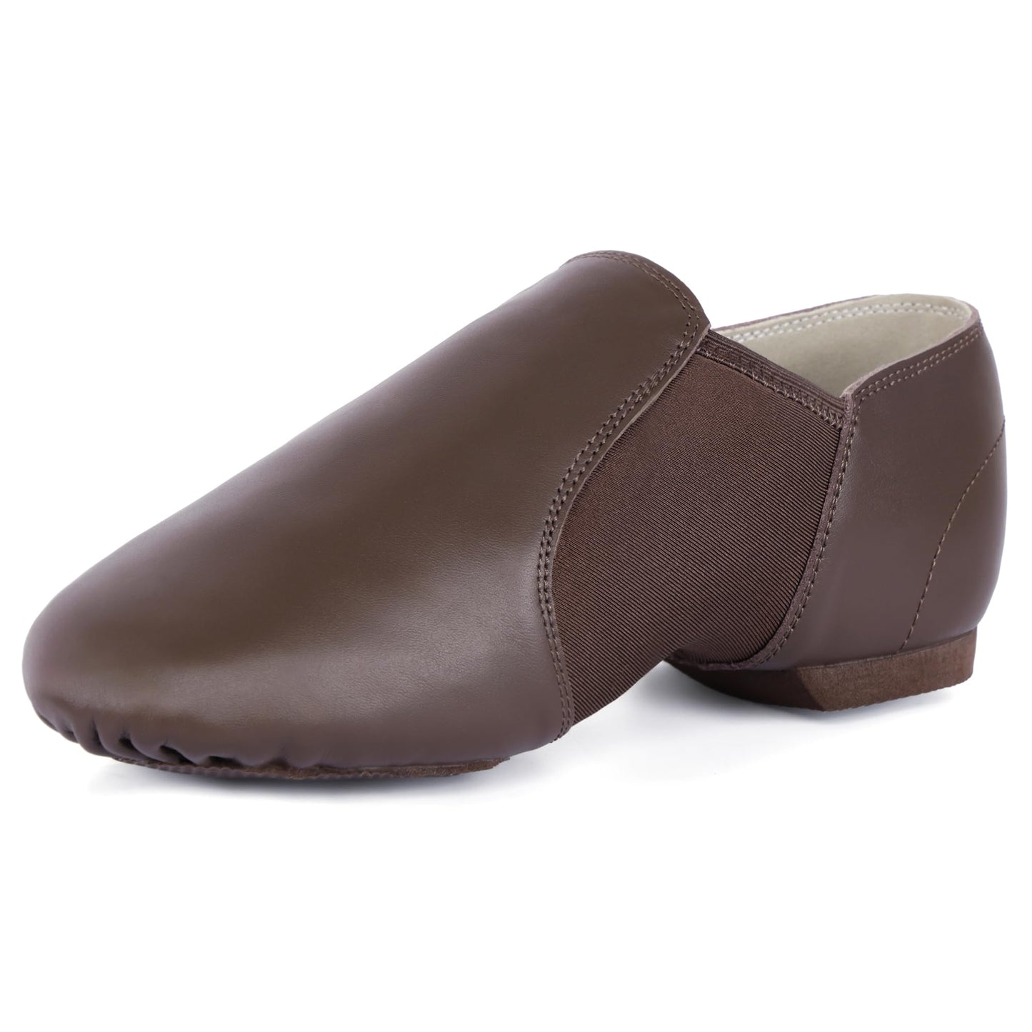 Linodes Unisex Leather Upper Jazz Shoe Slip-on Dance Shoes for Women and Men Coffee 10.5M