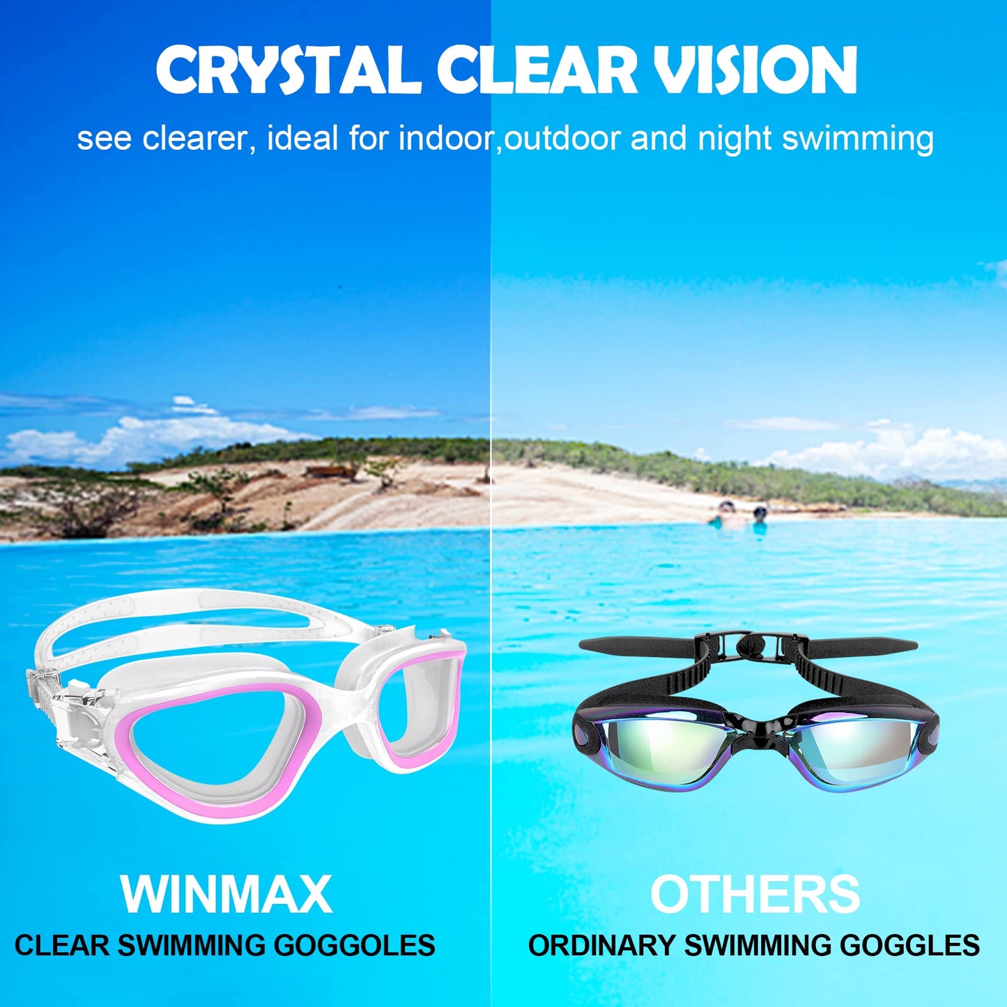 WIN.MAX Polarized Swimming Goggles Swim Pool Goggles Anti Fog Anti UV No Leakage Clear Vision for Men Women Adults Teenagers