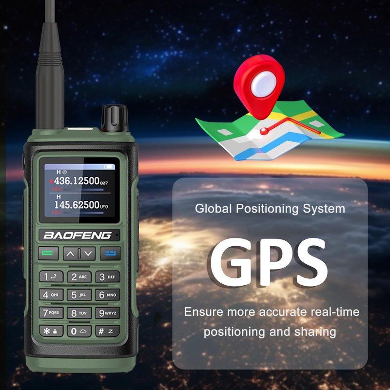 BAOFENG UV-17H GPS Two Way Radio Type-C Charging High Power Radio UV-17 Pro Max GPS 1.77in LCD Screen Rechargable Ham Radio (Green)
