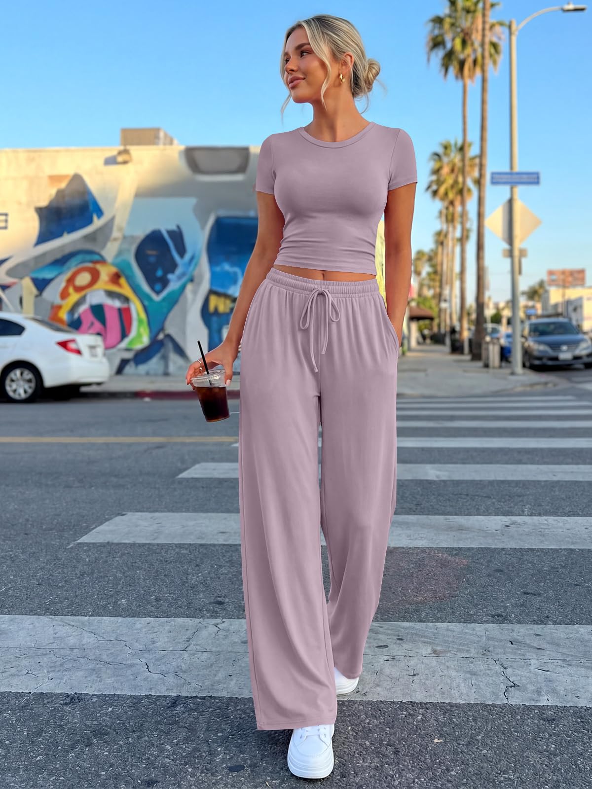 Trendy Queen Womens 2 Two Piece Set 2026 Summer Workout Vacation Gym Clothes Spring Fashion Lounge Matching Airport Travel Outfit Resort Wear Fitness Athleisure Clothing