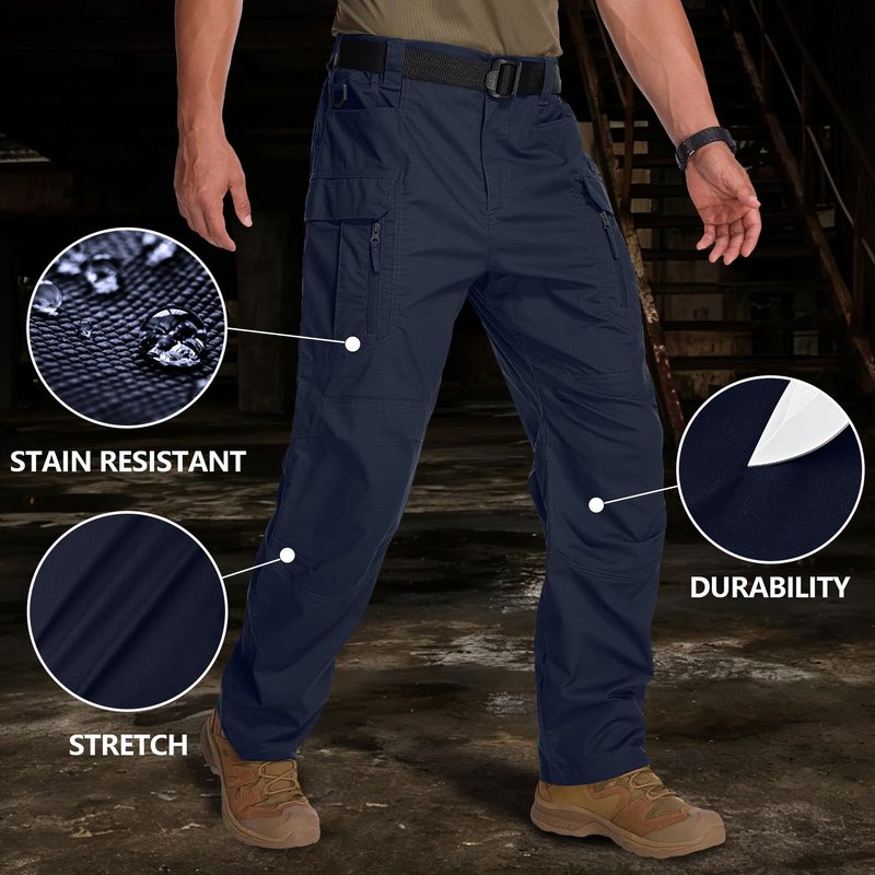 Mens Cargo Tactical Pants Cotton Water Resistant Ripstop Flex Stretch BDU Outdoor Hiking Work Pants for Men (9929 Navy Blue 34)