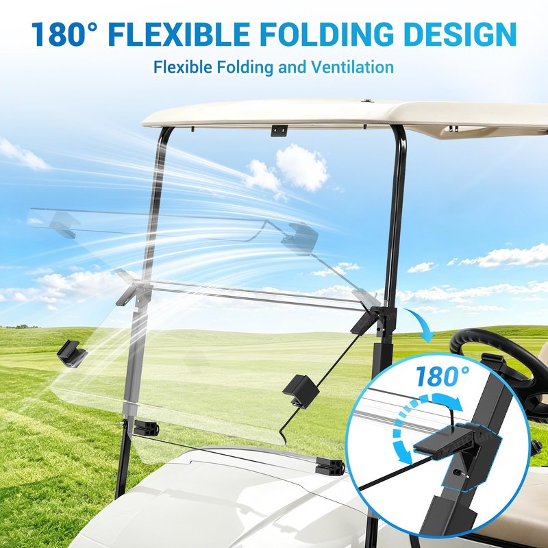 CartClan EZGO TXT Golf Cart Windshield, EZGO Windshield Fit for 1995-2013 EZGO TXT & PDS & DCS Golf Carts with 3/4" Square Tube, Foldable Golf Cart Windshield Replacement, PC UV Resistan