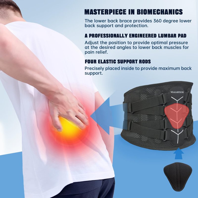 WEARABSTRUSE Back Brace for Lower Back Pain Relief, Zoned Adjustable Design for Custom Fit, Built-in Bionic Brace, Lumbar Support Belt for Men & Women with Lumbar Pad, for Herniated Disc,Sciatica