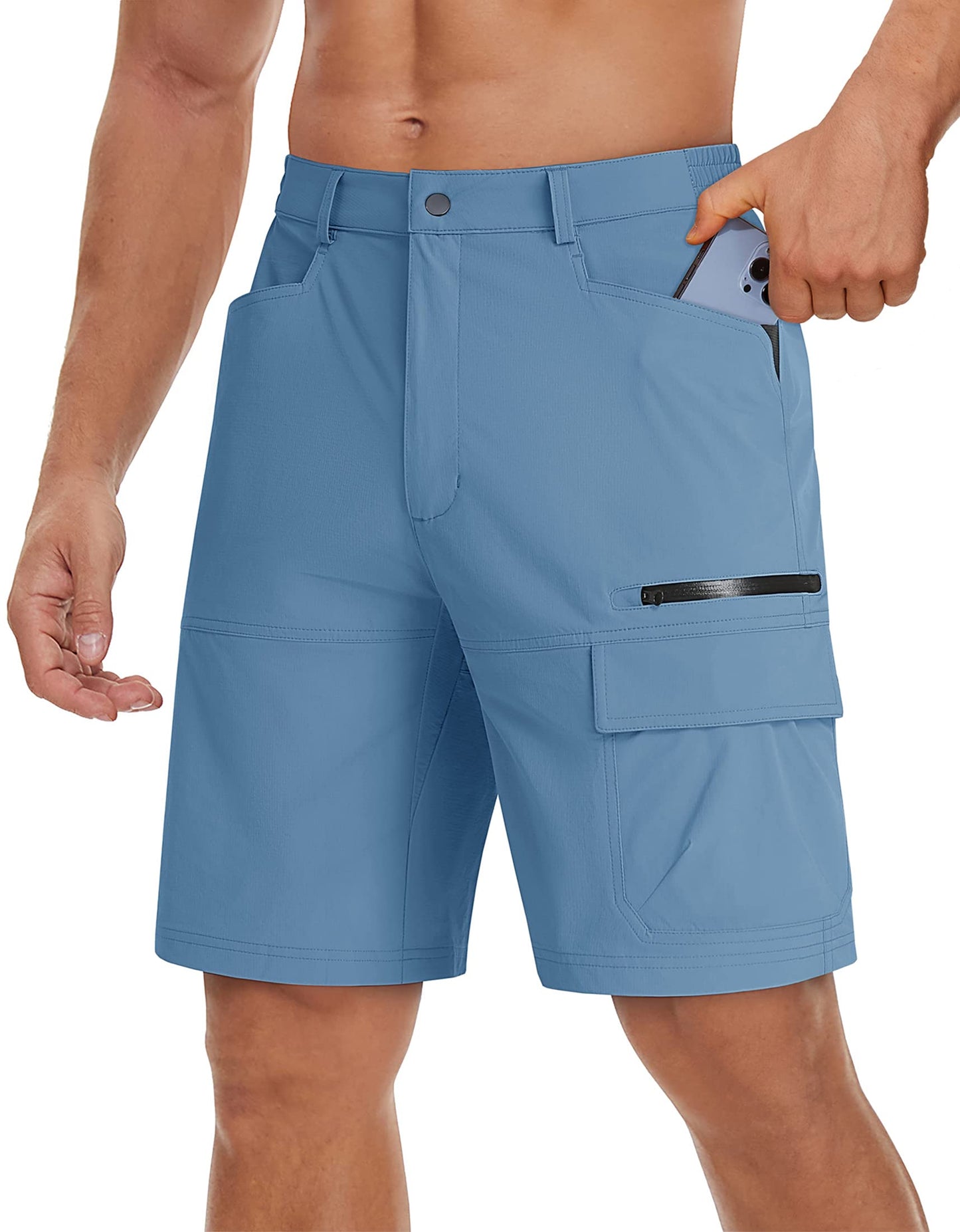TACVASEN Men's Casual Shorts Lightweight Quick Dry Cargo Hiking Tactical Shorts Golf Dress Outdoor Summer with Pockets Light Blue 34