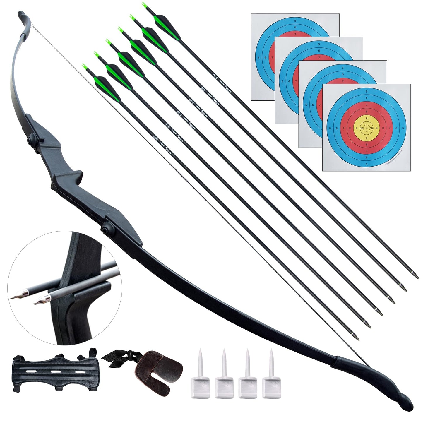 D&Q Archery Bow and Arrow Set for Adults Beginner Teenagers Youth, Takedown Recurve Bow 20lbs 30lbs 40lbs Left and Right Handed, Recurve Bow Set for Outdoor Target Practice (Black, 20lbs)