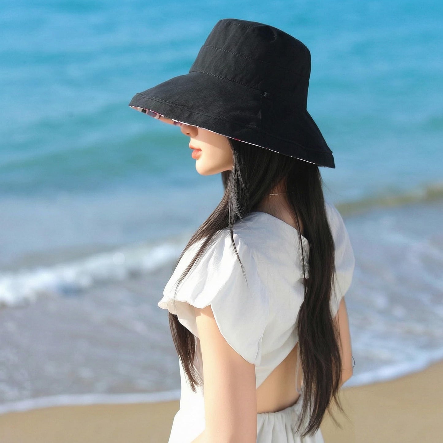 HUAMULAN Wide Brim Women Sun Hat Summer Beach Bucket Fishing Hats Reversible Packable UV Protection for Hiking Garden Travel