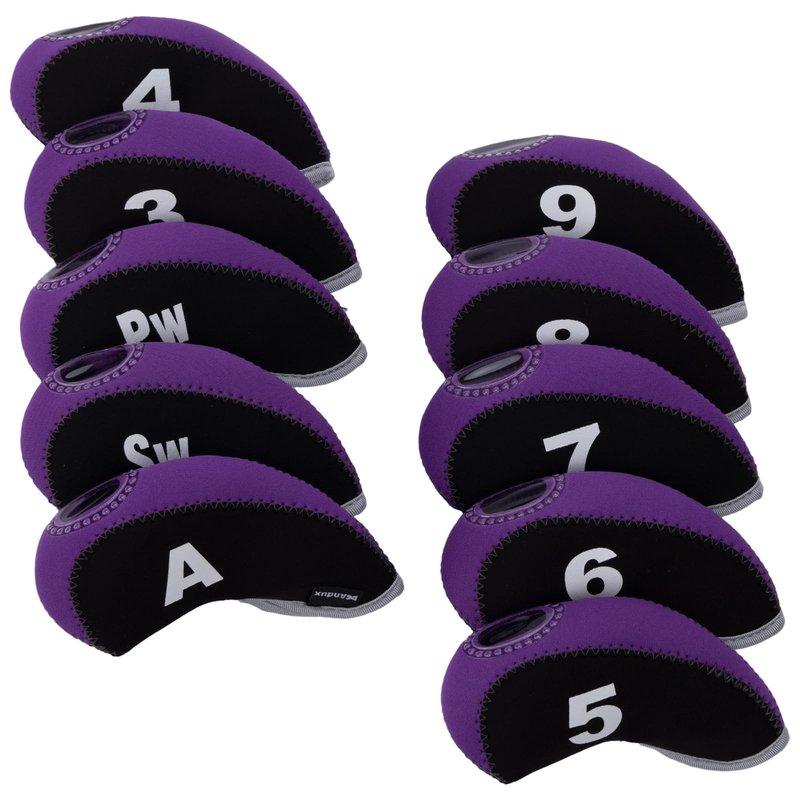 Andux Number Print Golf Iron Club Head Covers with Transparent Window 10pcs/Set Black/Purple