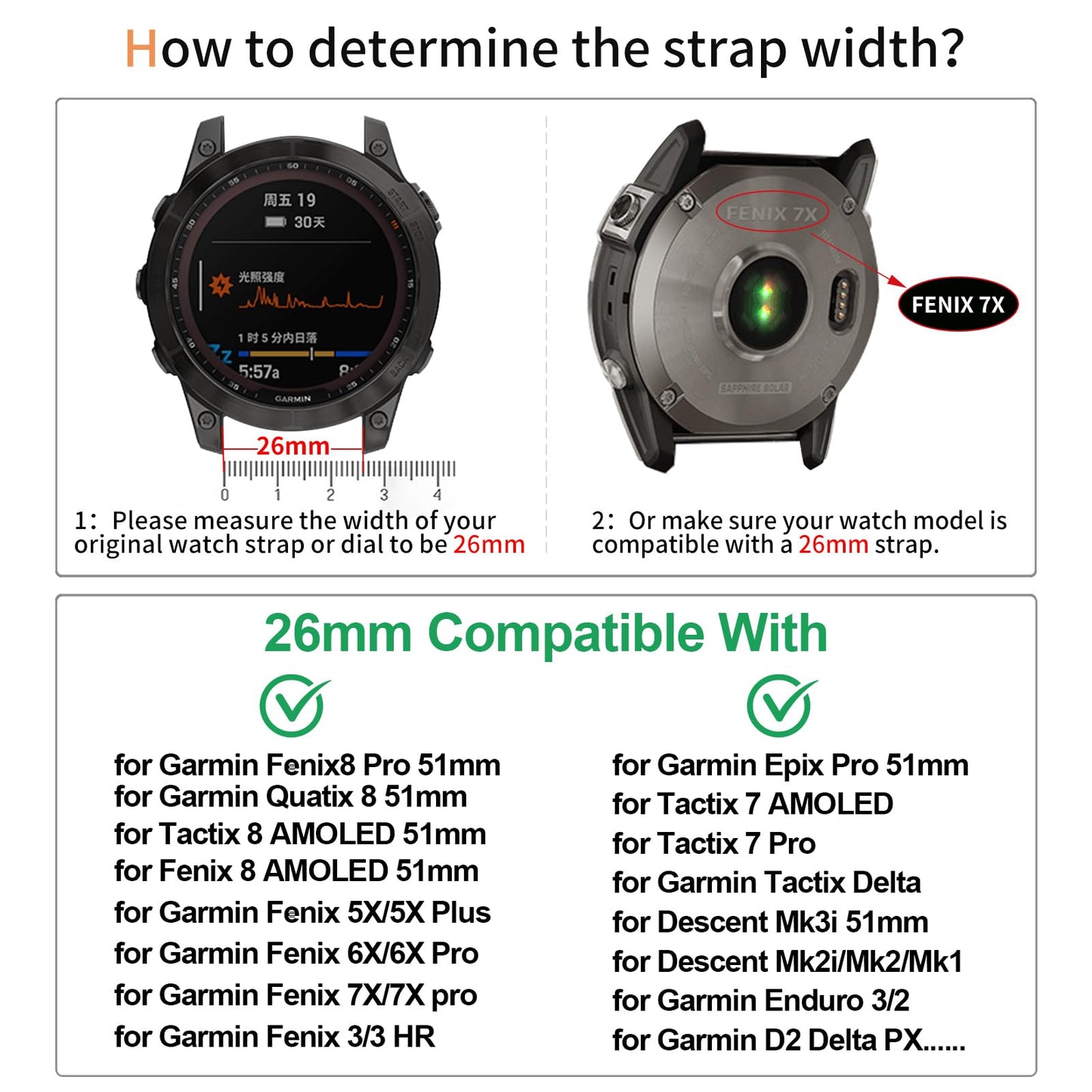Silicone Band for Garmin Enduro 3 2/Fenix 8 pro/tactix 8 AMOLED 51mm/Fenix 7X/6X pro sapphire solar/5X plus, 26mm Quickfit Sprot Watch Strap Replacement for Descent Mk2i/3i/epix Pro/quatix 8 51mm