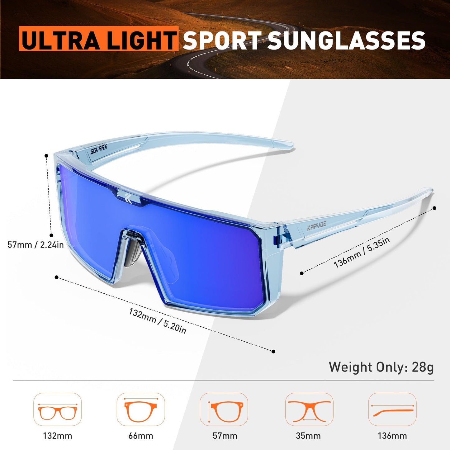KAPVOE Polarized Cycling Glasses Sports Sunglasses for Men Women, UV400 Protection MTB Bicycle Baseball Mountain Bike K232