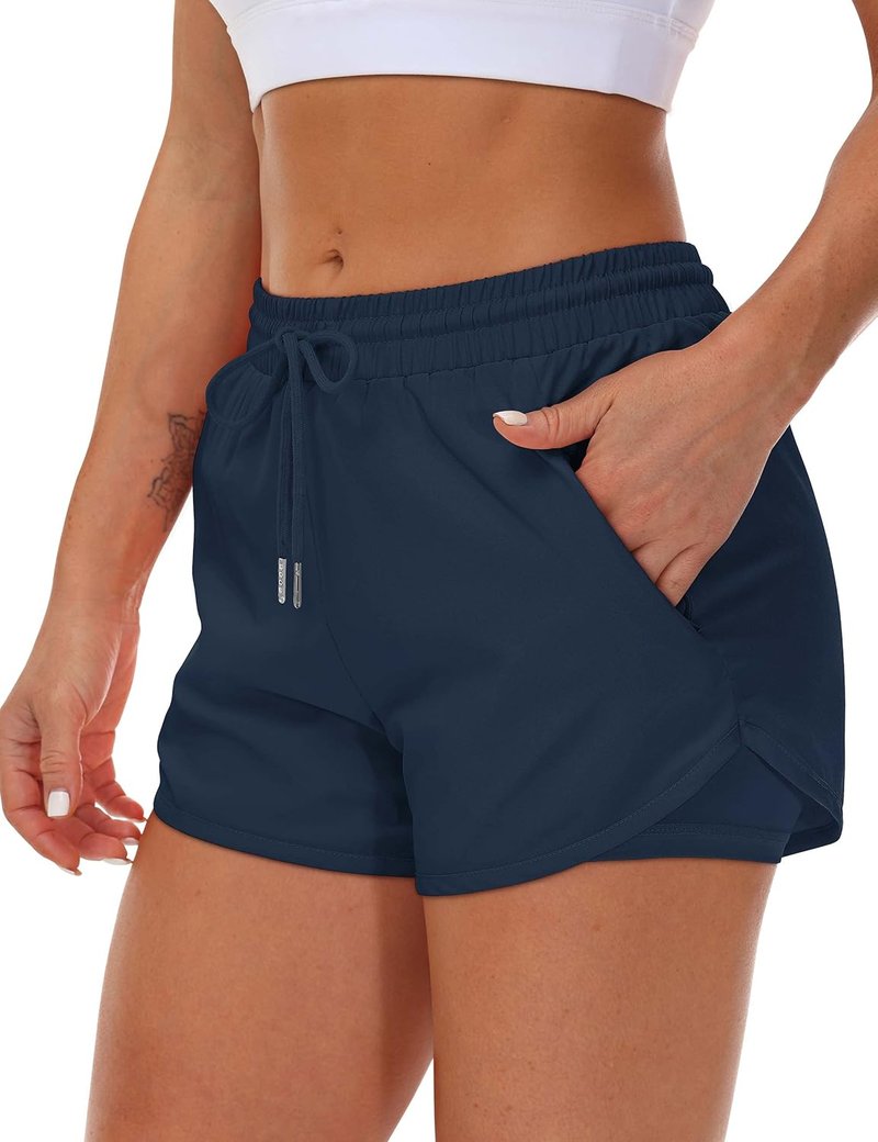 Women's Running Shorts with Liner - 3 Zipper Pockets, Elastic Athletic Gym & Yoga Shorts