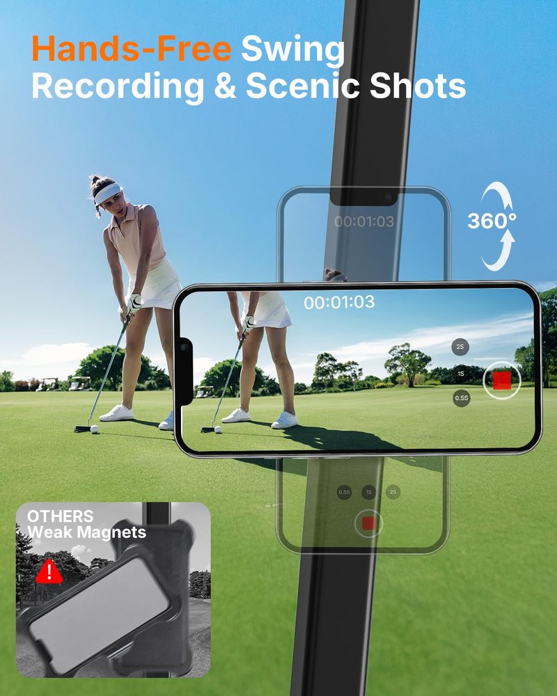 WOSPORTS Magnetic Golf Cart Phone Holder, Golf Cart Phone Mount for iPhone 16 Pro Max 15 14 13 12 Plus, Golf Cart Accessories Gifts for Men Women