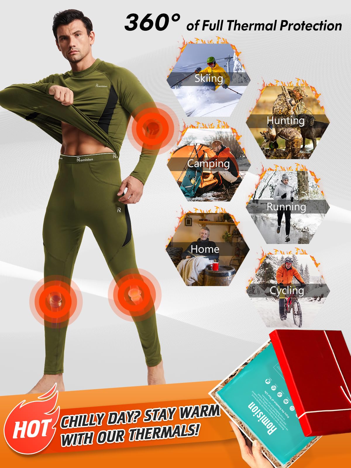 romision Thermal Underwear for Men Long Johns Set Hunting Gear Base Layer